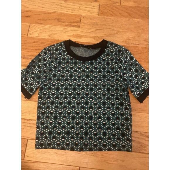 Zara Women's green geometrical short sleeve cropped pullover sweater shirt sz M - Picture 1 of 8